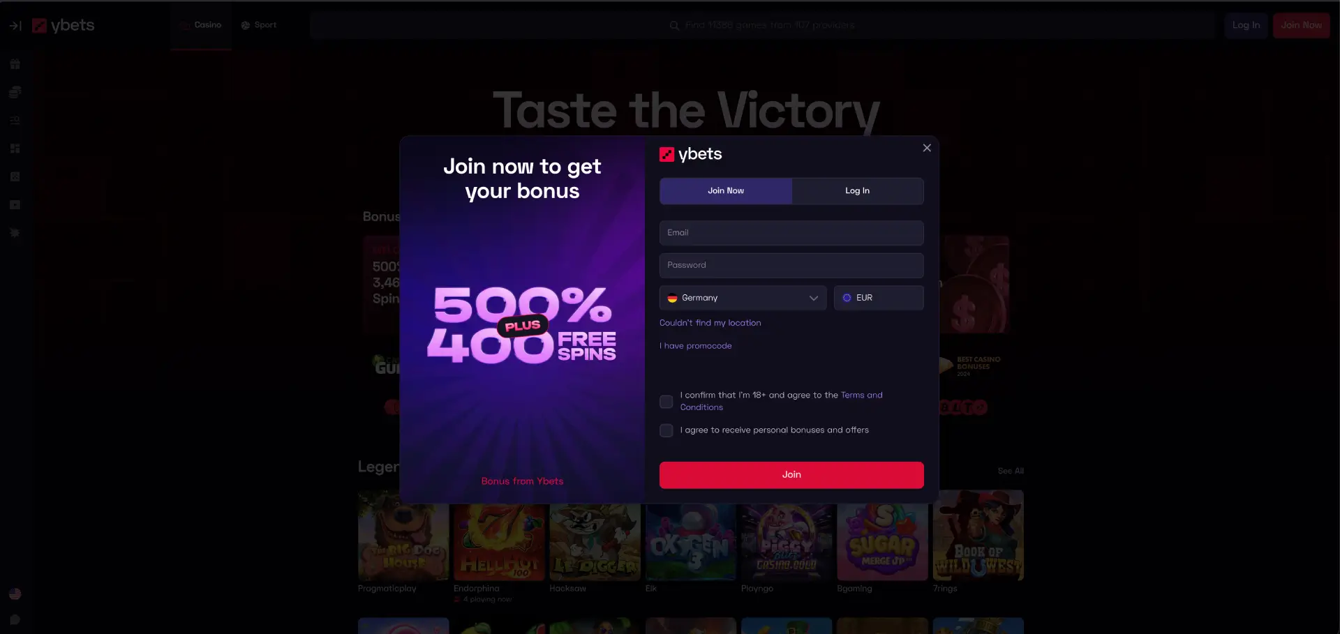 Ybets Casino Registrierung für deutsche Spieler mit Bonusangebot